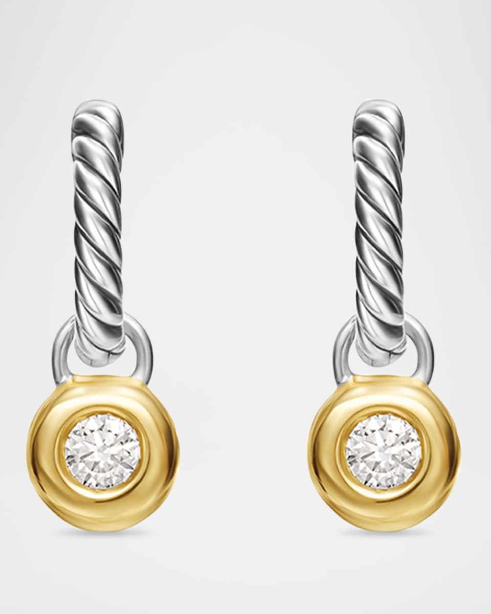 Petite Modern Cable Huggie Drop Earrings with Diamonds in Silver with 18K Gold